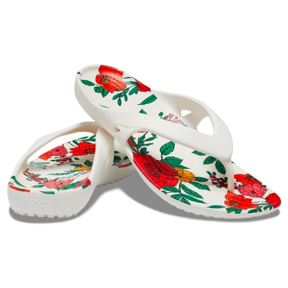 NEW! CROCS KADEE II PRINTED White FLORAL Flip Flop Women's Sandals Comfort Slide